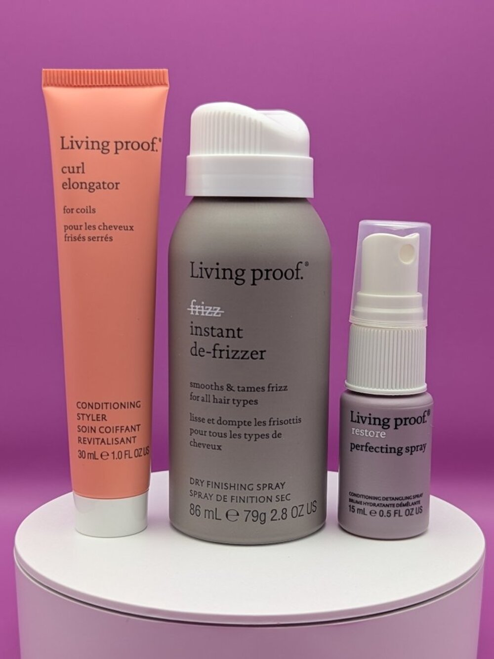 New Living Proof TS Instant Defrizzer + Mini Perfecting Spray + Mini Curl Cream